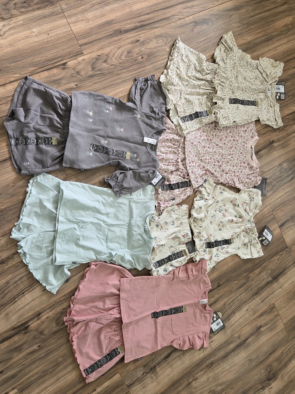Girls' Floral & Solid Ruffle Matching Sets — Pink, Mint, Gray, Cream